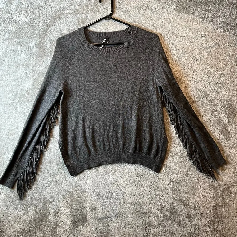 Yoana Baraschi Fringe Crewneck‎ Sweater Wool Cashmere Blend Sz XS Gray Rodeo